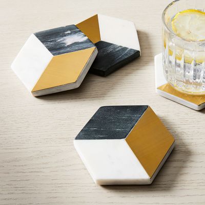 Phineas Marble & Brass Coasters (Set of 4) | West Elm