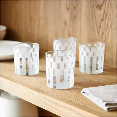Checker Etched Double Old Fashioned Glasses | West Elm