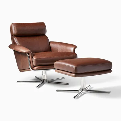 Kristoff Leather Swivel Chair & Ottoman Set | West Elm
