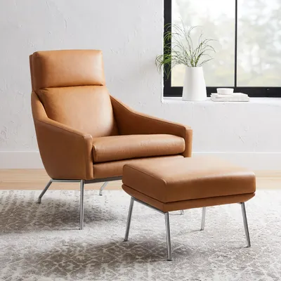 Austin Leather Chair & Ottoman Set | West Elm