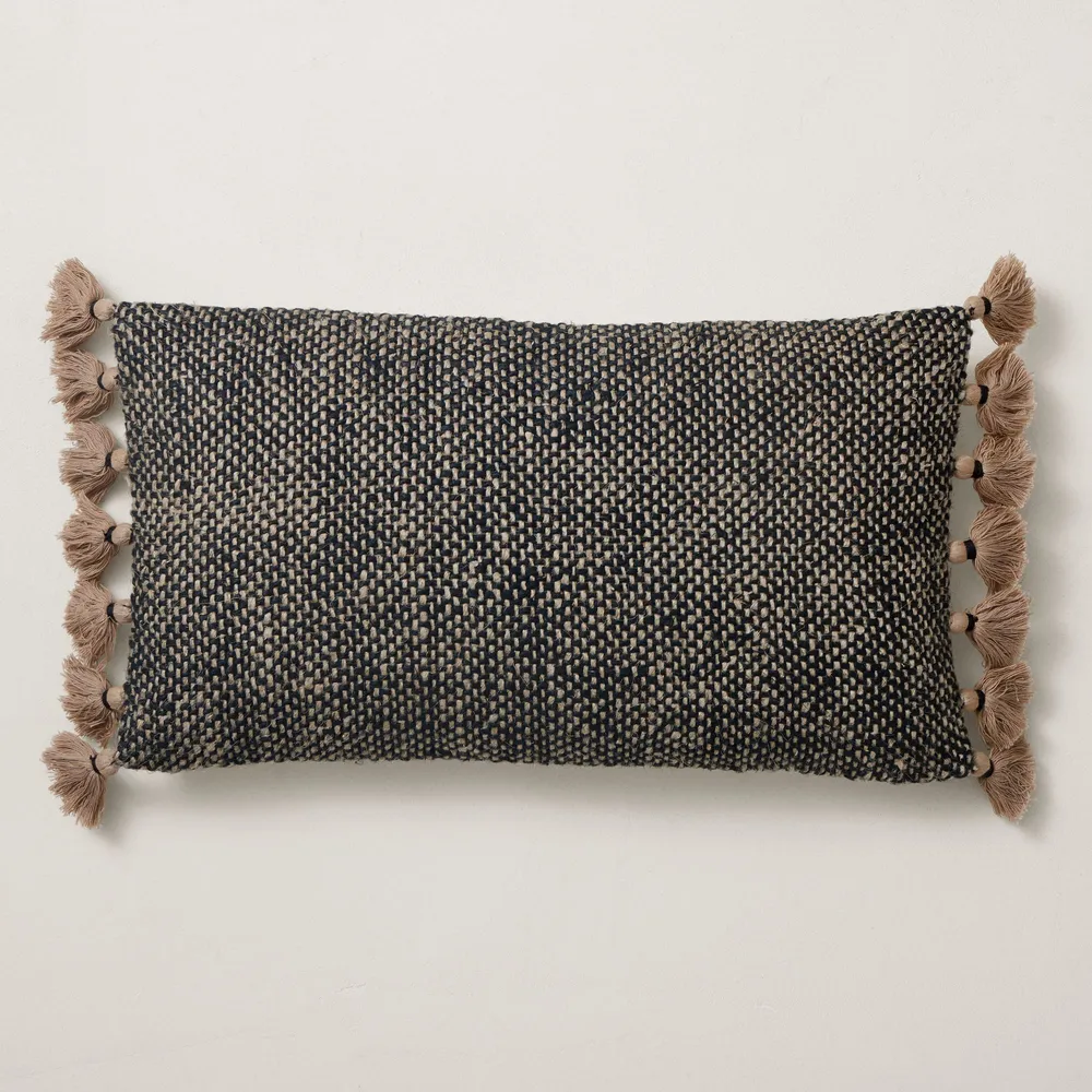 Two-Tone Chunky Linen Tassels Pillow Cover | West Elm