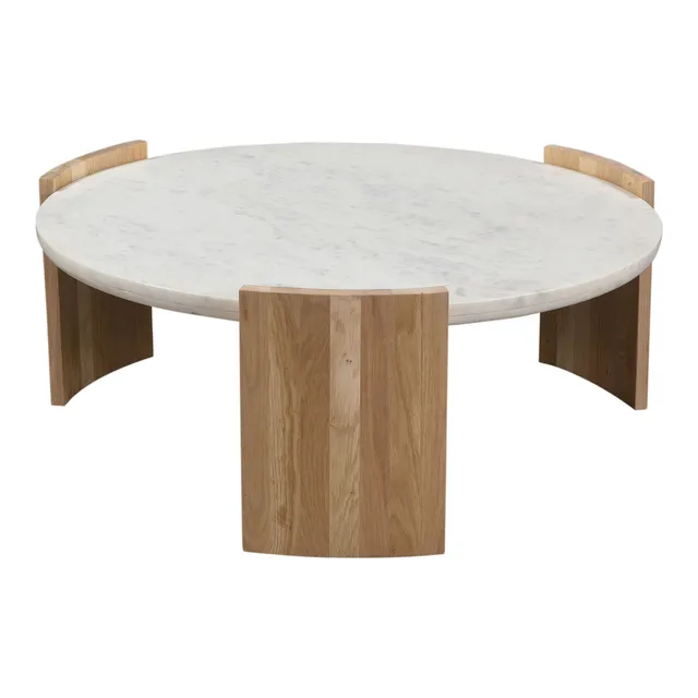 Rounded Wood Slats Oval Coffee Table, Modern Living Room Furniture