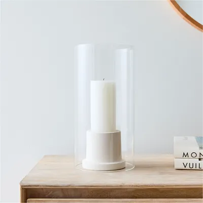 Foundations White Ceramic & Glass Candleholder | West Elm