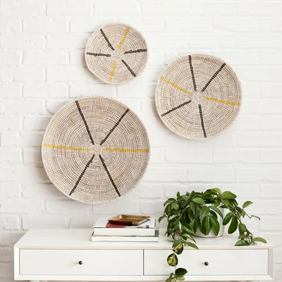 Graphic Millet Wall Baskets - Set of 3 | West Elm