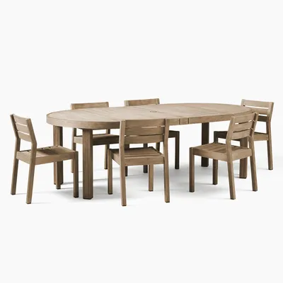 Portside Outdoor Expandable Round Dining Table (48"–93") & Textilene Chairs Set | West Elm