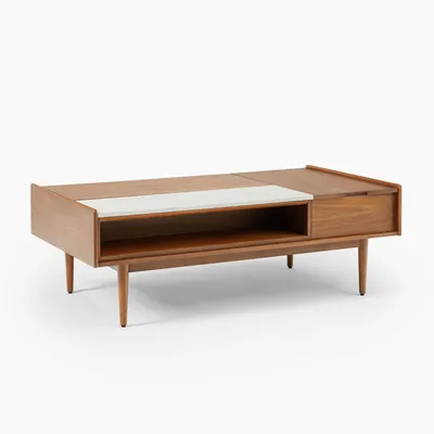 Mid-Century Double Pop-Up Coffee Table - Walnut/White Marble | Modern Living Room Furniture | West Elm