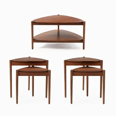 Retro Tripod Coffee Table & 2 Nesting Tables Set | Modern Living Room Furniture | West Elm