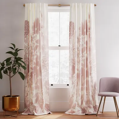 Cotton Canvas Garden Corner Curtains (Set of 2) - Pink Stone | West Elm