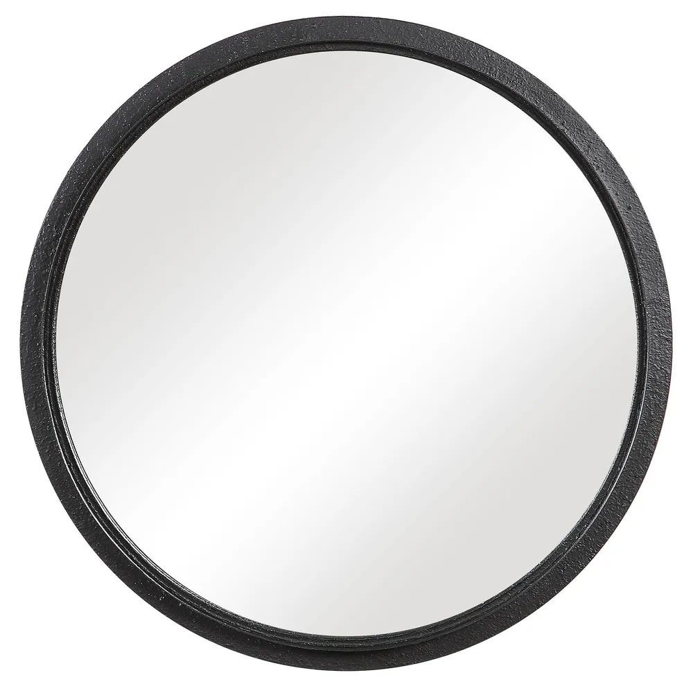 Textured Black Round Metal Mirror - 30" | West Elm