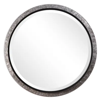 Textured Gray Round Metal Mirror - 26" | West Elm
