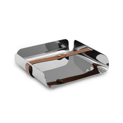 Nambe Tahoe Stainless Steel & Leather Napkin Holder | West Elm
