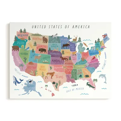 Animals Map of USA Canvas Wall Art by Minted for West Elm | West Elm