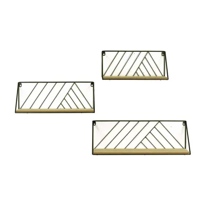 Wood & Metal Striped Wall Shelves (Set of 3) | West Elm