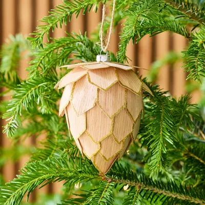 Scandi Wood Gold Pinecone Ornament | West Elm