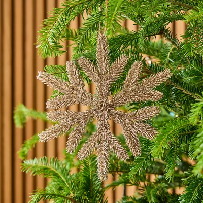 Gold Fluffy Glitter Snowflake Ornament | West Elm