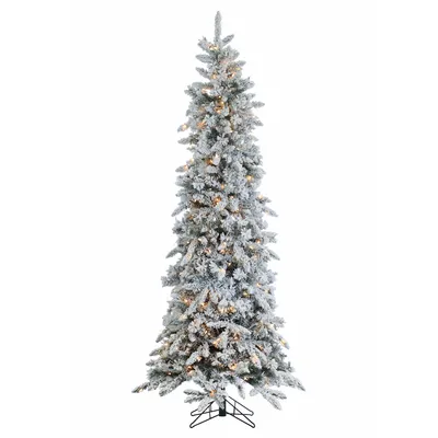 Pre-Lit Faux Narrow Flocked Pencil Pine Christmas Tree - 7.5' | West Elm