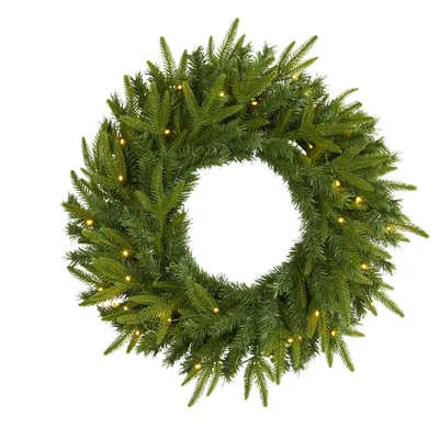 Pre-Lit Faux Pine Wreath | West Elm