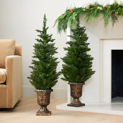 Potted Hard Needle Christmas Trees (Set of 2) | West Elm