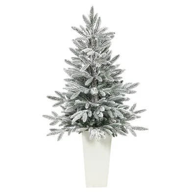 Pre-Lit Faux Potted Flocked Manchester Spruce Tree w/ Planter | West Elm