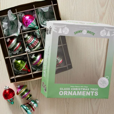 Shiny-Brite™ Colored Glass Shape Ornaments (Set of 9) | West Elm