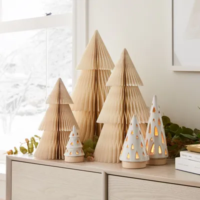 White Paper & Ceramic Christmas Tree Set | West Elm