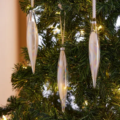 Glass Teardrop Ice Feather Ornaments (Set of 3) | West Elm
