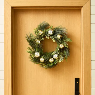 Faux Sparkling Pine Wreath w/ Ornaments | West Elm