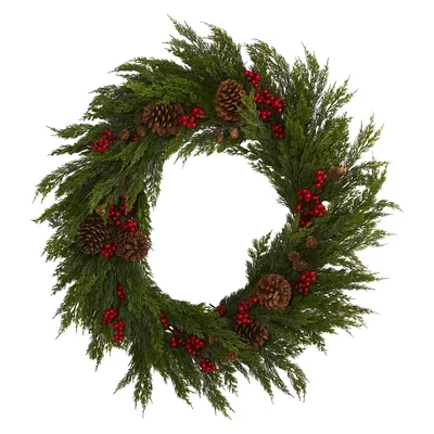 Faux Cypress w/ Berries & Pine Cones Wreath | West Elm