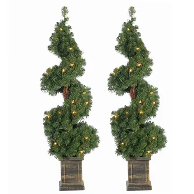 Pre-Lit Faux Potted Spiral Trees (Set of 2) | West Elm
