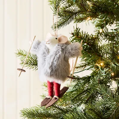 Felt Skier Mouse Ornament | West Elm