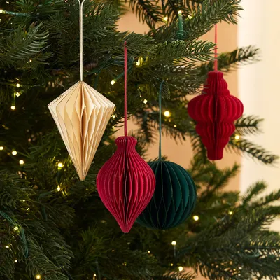 Red & Green Paper Shape Ornaments (Set of 4) | West Elm