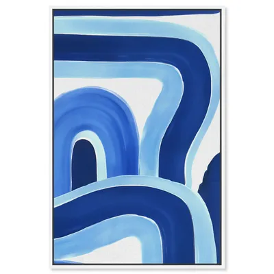 Blue Layered Curves Framed Canvas Wall Art | West Elm