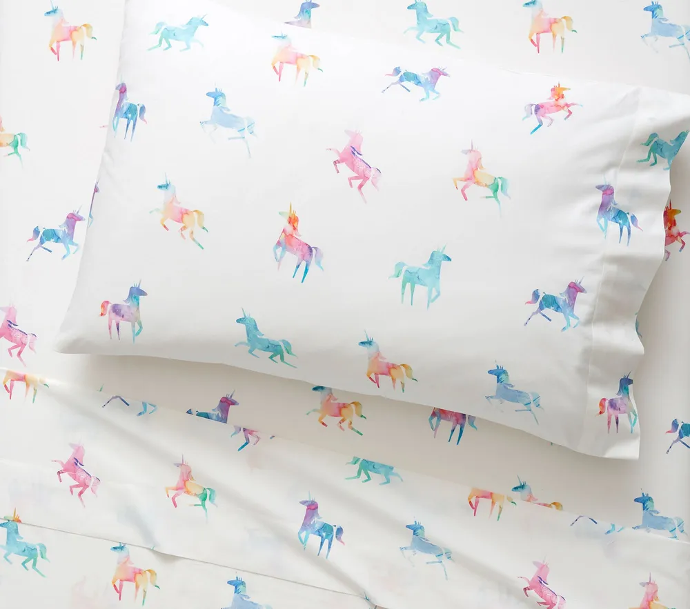 Organic Watercolor Unicorn Pillowcase | West Elm