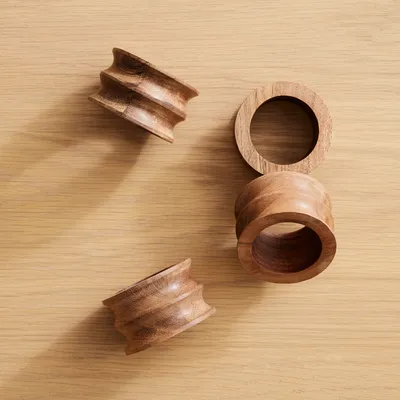 Grooved Wood Napkin Ring Sets  | West Elm