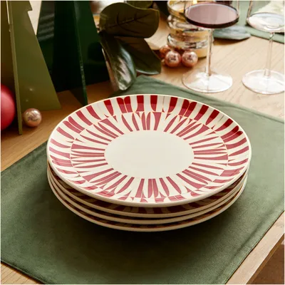 Red Geo Stoneware Dinner Plate Sets | West Elm
