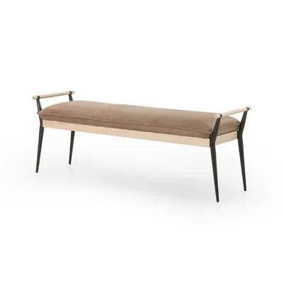 Oak & Stainless Steel Leather Bench (59") | West Elm