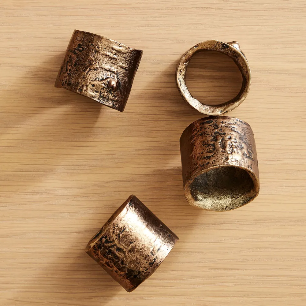 Grooved Wood Napkin Ring Sets