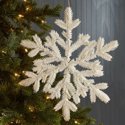 Fluffy Glitter Snowflake Ornament | West Elm
