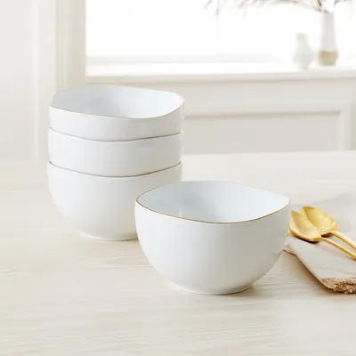 Organic Porcelain Gold-Rimmed Cereal Bowl Sets | West Elm
