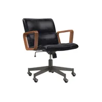 Cooper Leather Swivel Office Chair w/ Wood Arms | West Elm