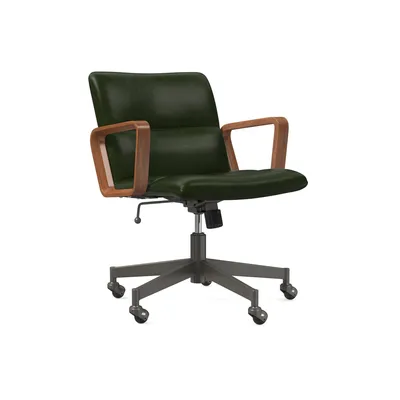 Cooper Leather Swivel Office Chair w/ Wood Arms | West Elm