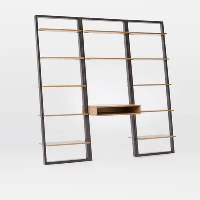 Ladder Shelf Desk & Wide Bookshelf Set (78") | West Elm