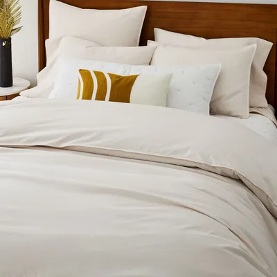Open Box: Organic Washed Cotton Percale Duvet Cover & Shams - Ivory | West Elm