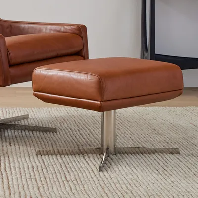 Austin Leather Swivel Chair & Ottoman Set | West Elm