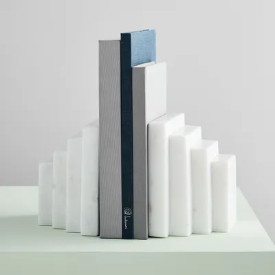 Stepped White Marble Bookends | West Elm