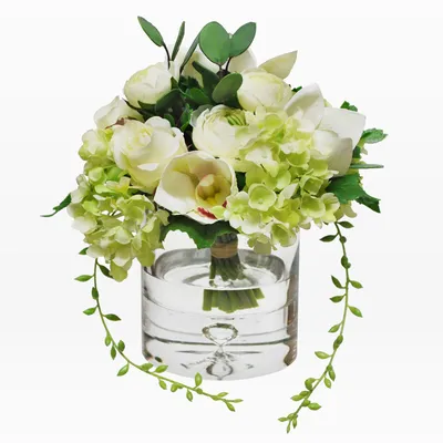 Faux Flower Bouquet w/ Vase - White | West Elm