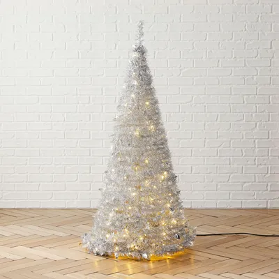 LED Pop-Up Tinsel Christmas Tree - Silver | West Elm