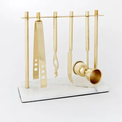 Deco Bar Tools Set - Brass + Marble, Bar Accessories | West Elm