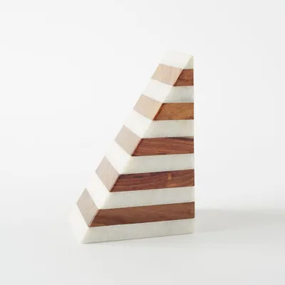Striped Marble + Wood Bookend, Decorative Accents | West Elm