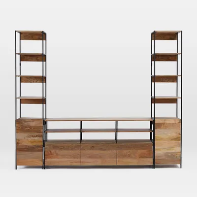 Industrial Modular Large Media Set With Open + Closed Storage, Entertainment Center | West Elm
